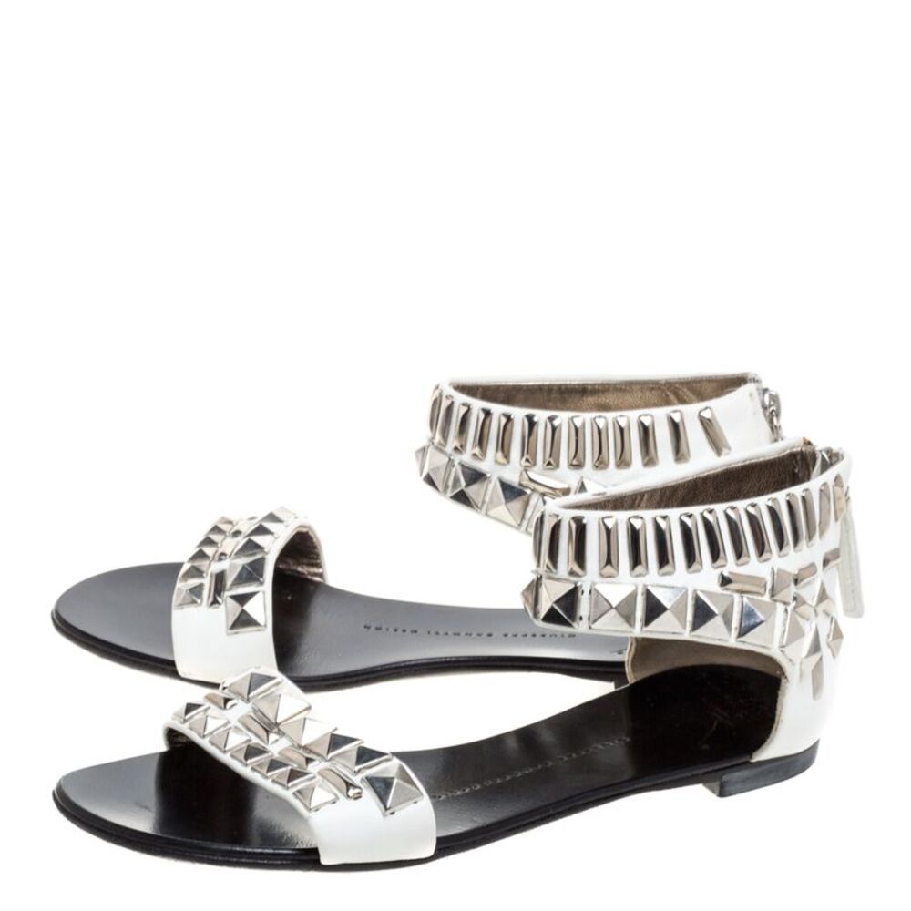 Giuseppe Zanotti White Leather Studded Ankle Cuff Zipper Flats Size 36 - Picture 4 of 7